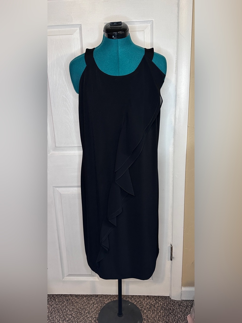 Calvin Klein Black Ruffle-Front Sleeveless Dress, NWT